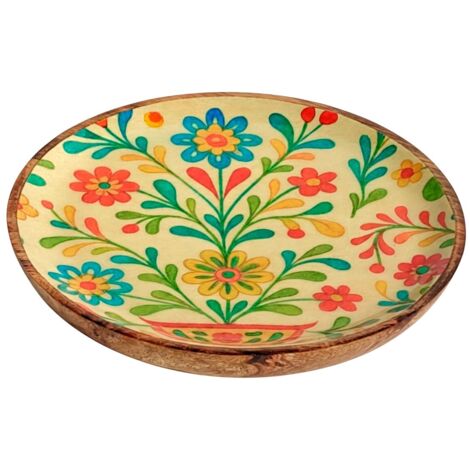 Assiette à fleurs en bois et résine L - Décorative et colorée