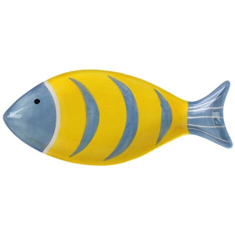 Assiette à poisson décorative motif marin, idéale pour la décoration intérieure, en céramique jaune, style nautique, cadeau original