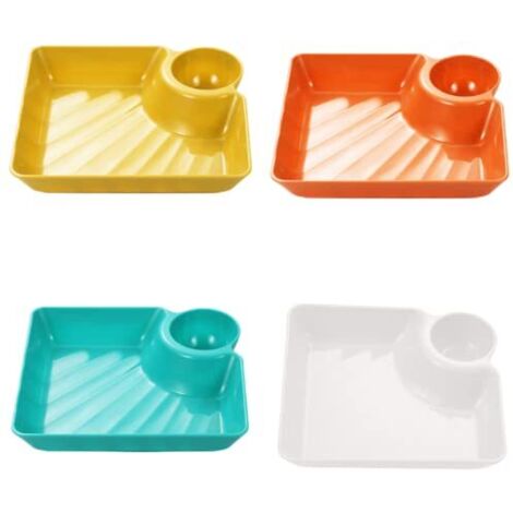Assiette À Raviolis - Compartiment À Sauce Intégré - En Plastique Résistant - Pour Raviolis Sushi Apéritif - Lot De 4 Pièces