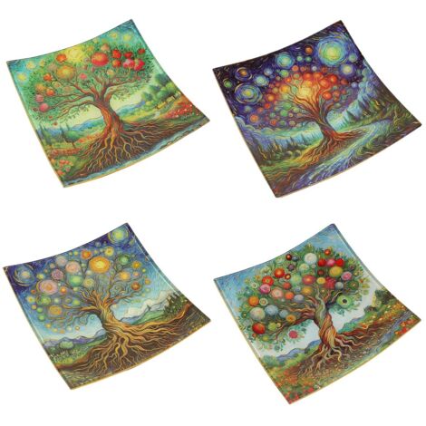 Assiette Arbre de Vie en verre coloré - Style naturel et moderne