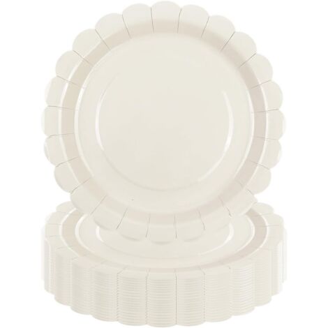 Assiette Carton Ivoire - Lot de 50 - 18 cm - Bords Festonnés - Jetable Résistant - Anniversaire Mariage