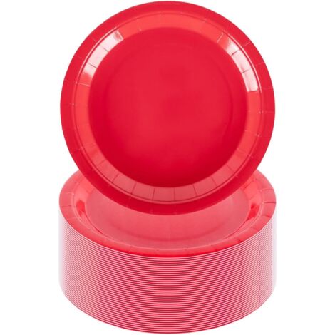 Assiette Carton - Lot de 100 - Ronde Rouge 18cm - Dessert et Apéritif - Fête et Mariage