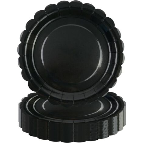 Assiette Carton Noir - 50 Pièces - 18 cm - Bords Festonnés - Jetable Résistant - Anniversaire Mariage