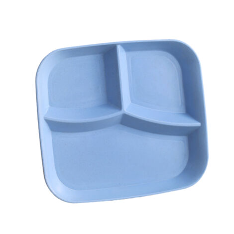 Assiette compartimentée à 3 sections – Assiette incassable pour repas équilibrés – Forme carrée – Bleue