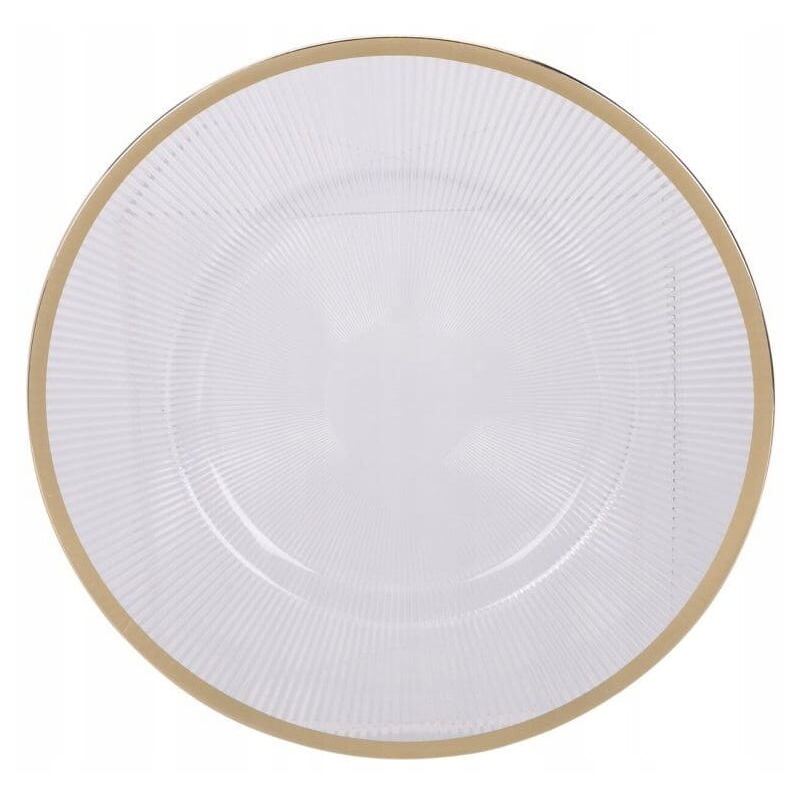 Assiette de présentation blanche avec bord doré moucheté 33 cm en plastique