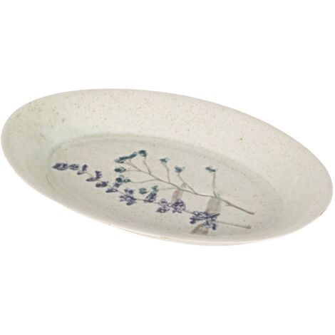 Assiette décorative en grès blanc, motif floral, idéale pour la décoration intérieure, style bohème, design élégant et moderne.