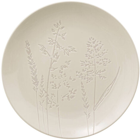 Assiette en grès, blanche, avec motif de fleurs sauvages, Ø 27 cm