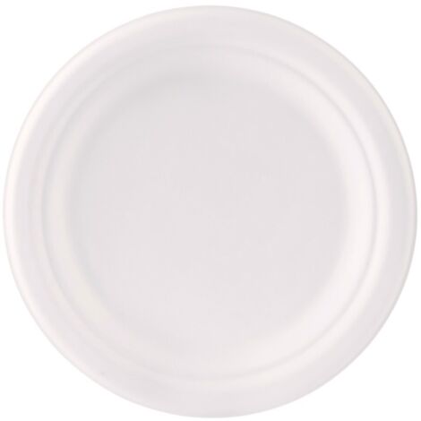 Assiette en pulpe de roseau 23 cm, lot de 50. Profitez-en, soyez éco-responsable.