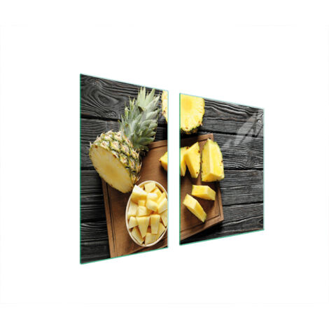ASSIETTE EN VERRE et PLANCHE À DÉCOUPER 100x52 ANANAS