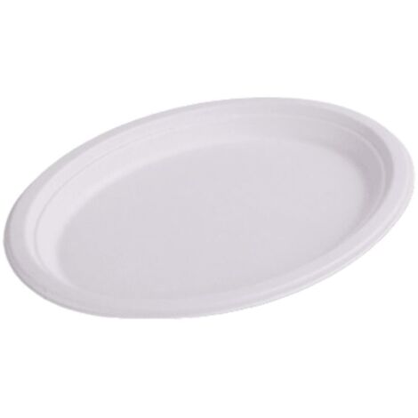 Assiette ovale 29 x 19 cm (10 pouces) en pulpe de roseau, 50 pièces
