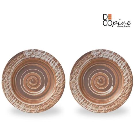Assiette plate artisanale blanche et brune 27,5x27,5 cmDecopine - Lot de 2