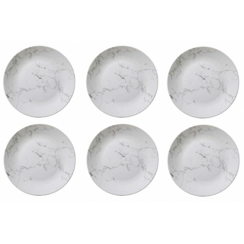 Ac-déco - Lot de 6 assiettes plates effet marbre - d 26 cm - Blanc - Livraison gratuite - Blanc