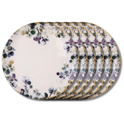Assiette plate en faïence 28 cm – Lot de 6 – Motifs aquarelle – Compatible lave-vaisselle et micro-ondes – Table Passion