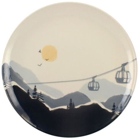 Assiette plate en grès 26 cm – Compatible micro-ondes – Décor bleu et blanc Alpage – Nettoyage facile au lave-vaisselle