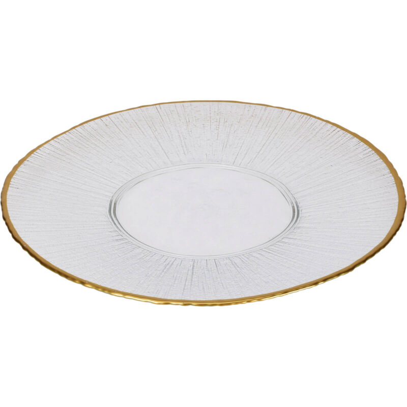 Assiette plate en verre avec bord doré datura, 32 cm
