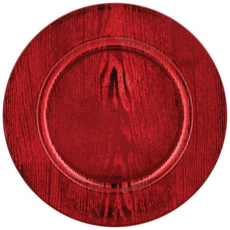 Assiette présentation ronde 33cm effet bois rouge - Feeric lights & christmas