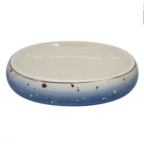 Assiette Soucoupe Porte Savon Salle De Bain Céramique Blanc Bleu Meubles 79968