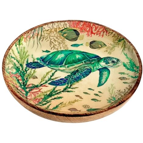 Assiette Tortue S en bois et résine - Décoration naturelle et unique