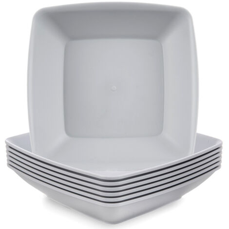 ASSIETTES COURTES EN PLASTIQUE, BOLS À SOUPE GRIS, LOT DE 6
