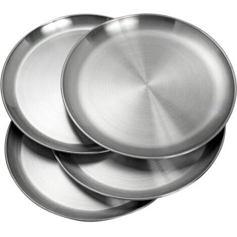 Assiettes en acier inoxydable 20 cm, assiettes légères en métal, incassables, non toxiques, lavables au lave-vaisselle, sans BPA et saines (4 pièces)