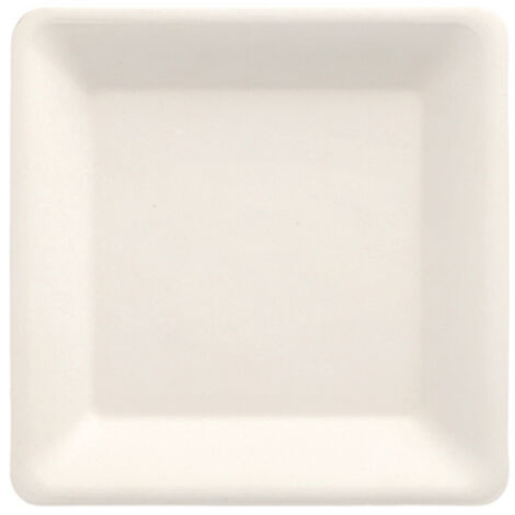 Assiettes en canne à sucre, « pures », forme rectangulaire, 15,5 cm x 15,5 cm, couleur : blanc, lot de 50