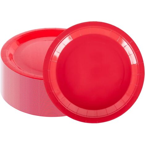 Assiettes En Carton - 100 Pièces - Papier Rouge - Rondes 23 Cm - Résistantes - Pour Fêtes Et Mariages