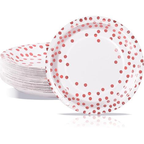 Assiettes En Carton - 50 Pièces - Blanc Et Or Rose - 23 Cm - Résistantes - Pour Fêtes Et Pique-niques