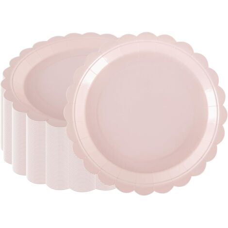 Assiettes En Carton - 50 Pièces - Forme Fleur Rose - 23 Cm - Pour Fête Prénatale Et Mariage