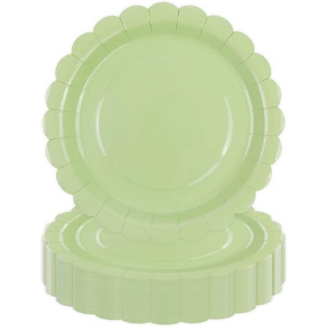 Assiettes en carton - 50 pièces - Vert - Bords festonnés - 18 cm - Pour anniversaires et mariages