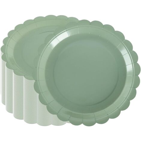 Assiettes En Carton - 50 Pièces - Vert Sauge - Forme Fleur - Anniversaire Mariage - 23 Cm