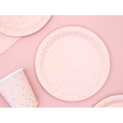 Assiettes en carton à pois, rose clair, 18 cm, 6 pièces.