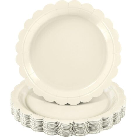 Assiettes en carton ivoire - Lot de 30 - Papier épais - Bord festonné - Pour mariage et fête - 22,9 cm