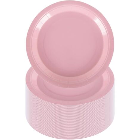 Assiettes En Carton - Lot De 100 - Rondes Unies Rose - Pour Desserts Et Fêtes - 17,8 Cm