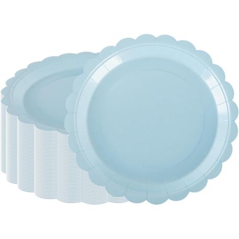 Assiettes En Carton - Lot De 50 - Forme Fleur - Bleu Layette - 23 Cm - Fête Prénatale