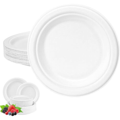 Assiettes Jetables Rondes 15cm - 50 Pièces - Fibre De Canne À Sucre - Résistantes Micro-ondes - Pour Pique-nique Et Fête - Blanc