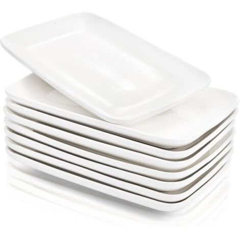 Assiettes rectangulaires en porcelaine blanche – Lot de 8 pièces, 20,3 cm, élégantes et résistantes au lave-vaisselle
