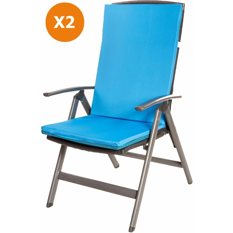 Coussin de chaise 2 pièce Coussin 110x47x4cm Bleu coussin de chaise d'extérieur Coussin d'assise avec dossier haut - blue