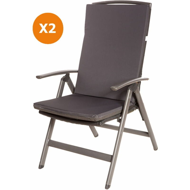 Coussin de chaise 2 pièce Coussin 110x47x4cm anthracite coussin de chaise d'extérieur Coussin d'assise avec dossier haut - anthracite