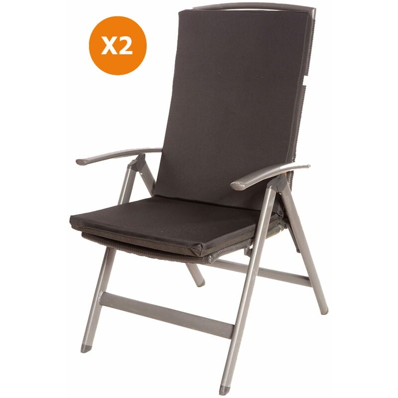 Coussin de chaise 2 pièce Coussin 110x47x4cm noir coussin de chaise d'extérieur Coussin d'assise avec dossier haut - black