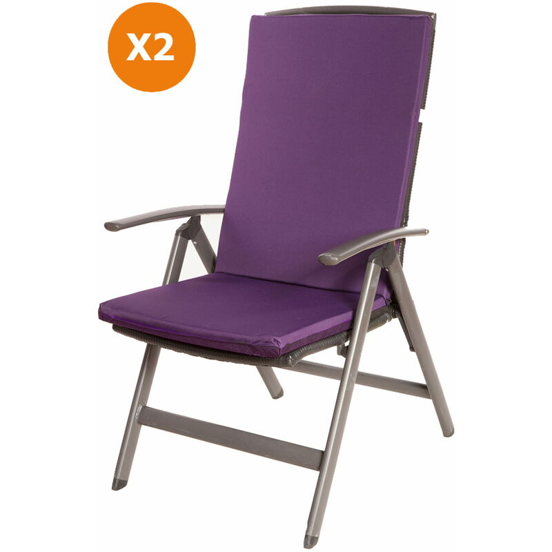 Coussin de chaise 110x47x4cm 2 pièces, Coussin de fauteuil d'extérieur Violet foncé, Coussin de siège avec dossier haut, lot de coussins de jardin
