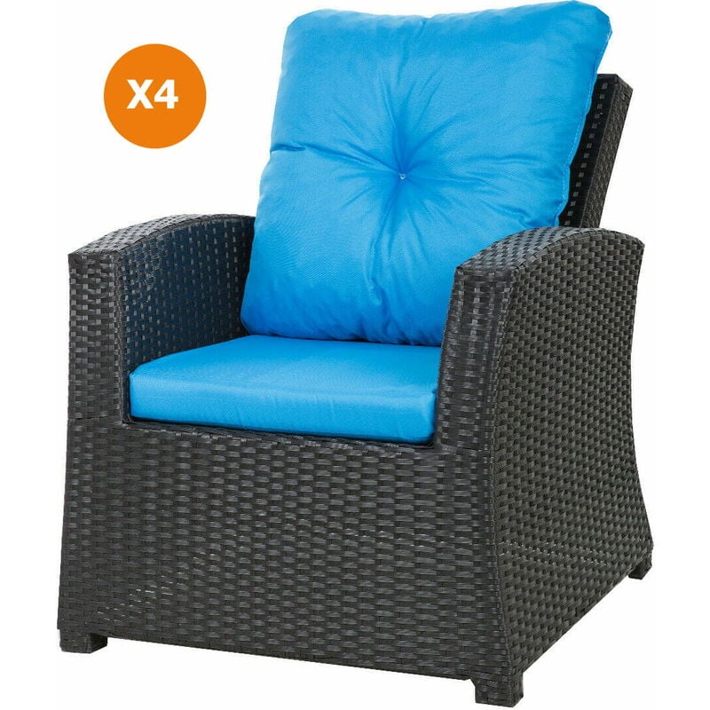 Coussins de chaise de jardin 4 pcs Coussin d'assise 56x52x7+56x50 bleu coussin pour fauteuil de jardin Oreiller en rotin - blue