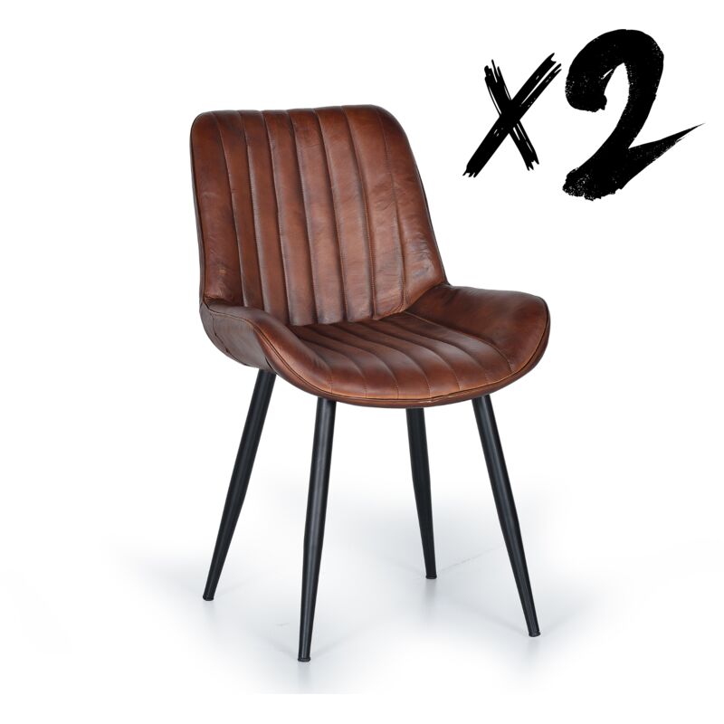 Decoration D ’ Autrefois - Chaise en cuir marron avec pieds en métal