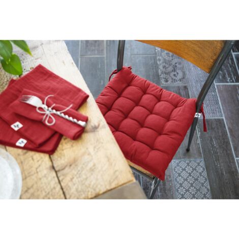 Assise matelassée 38 x 38 cm coton uni kala cerise Rouge