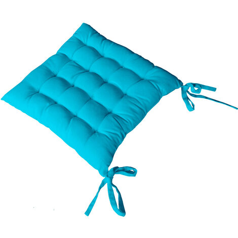 HOMEMAISON Assise matelassée 38x38x3 LOLA 100% coton coloris BLEU TURQUOISE