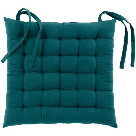 Assise matelassée en coton et polyester recyclé Bleu Canard 38x38 cm