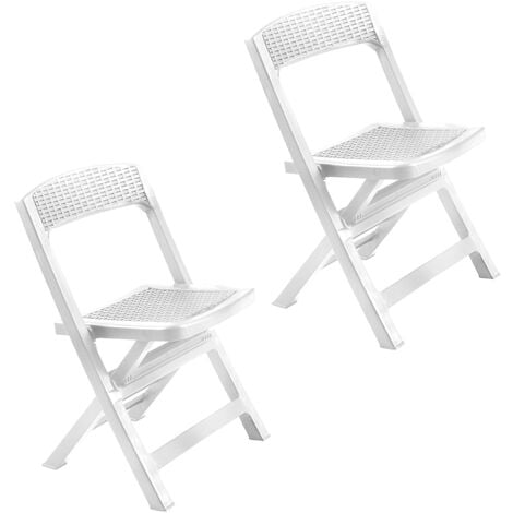 Asso - Juego de 2 sillas de jardín plegables de poliratán. Sillas de comedor de exterior color blanco