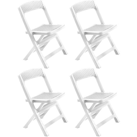 Asso - Juego de 4 sillas de jardín plegables de poliratán. Sillas de comedor de exterior color blanco