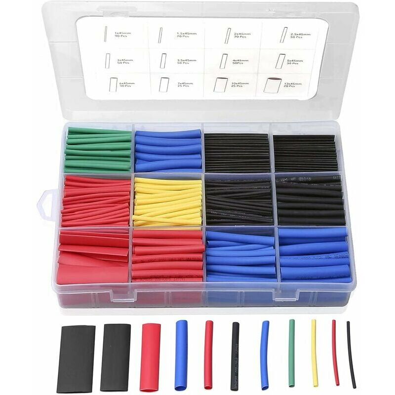 Assorted Heat Shrink Tubing Box - 5 Colors/12 Sizes (560 pcs Box)