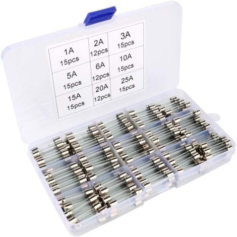 Assorties Kit de 126 Pcs Fusible Verre, 6 x 30mm Cartouche en Verre Fuse, Coup Rapide Voiture Fusibles, Fast-Blow Fusibles en Verre(AMP 1A 2A 3A 5A 6A 10A 15A 20A 25A)