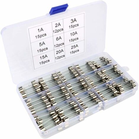 Assorties Kit de 126 Pcs Fusible Verre, 6 x 30mm Cartouche en Verre Fuse, Coup Rapide Voiture Fusibles, Fast-Blow Fusibles en Verre(AMP 1A 2A 3A 5A 6A 10A 15A 20A 25A)